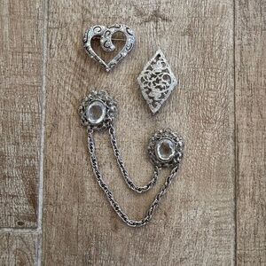 Vintage Silver Tone Brooch Set of 3